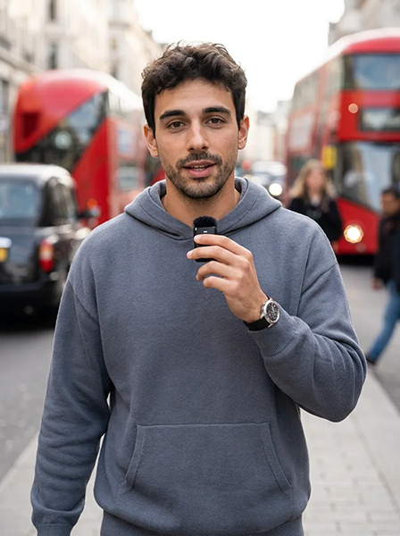 Street-style talking-head creator video